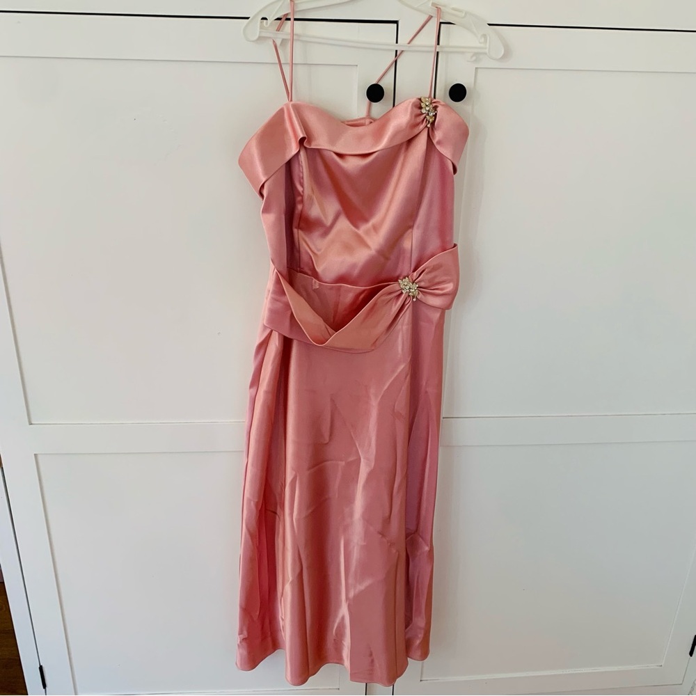 Vintage Let’s Fashion Pink Shiny trap Maxi Formal Dress
